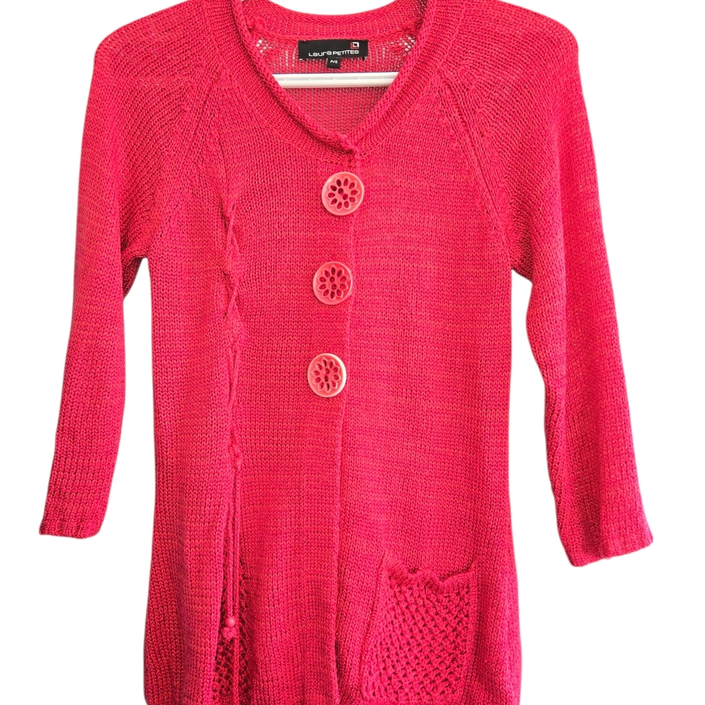 Laura Pink Button-Front Knit Cardigan